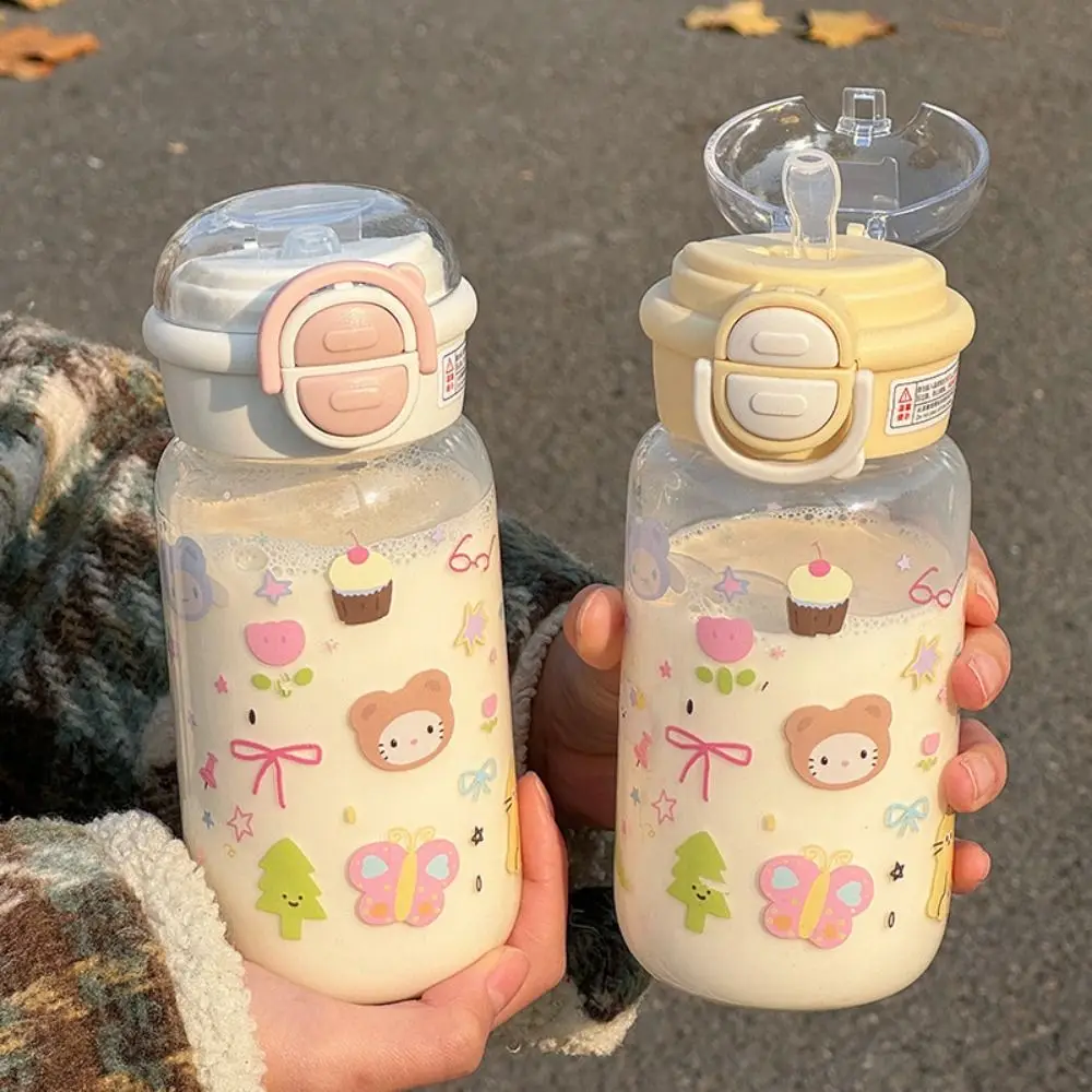 Taza de plástico transparente de 500ml, cuerda de elevación, taza con pajita, botellas de agua con grafiti, patrón de gato, botella de agua potable a prueba de polvo - imagen 3