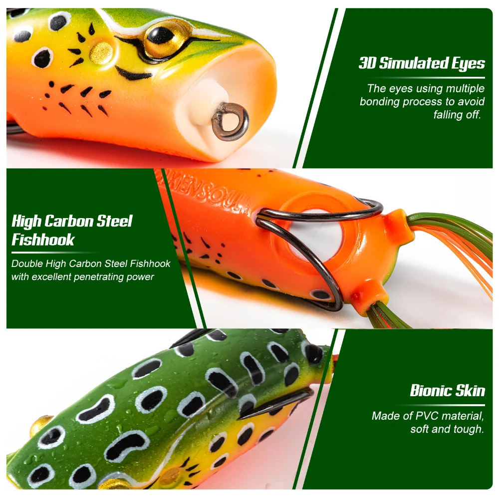 Goture-señuelo de pesca Topwater para lubina, calidad Premium, tipo RANA, Kit de señuelos blandos para pesca en agua salada y dulce, 6cm/16g, 10/15 piezas - imagen 2