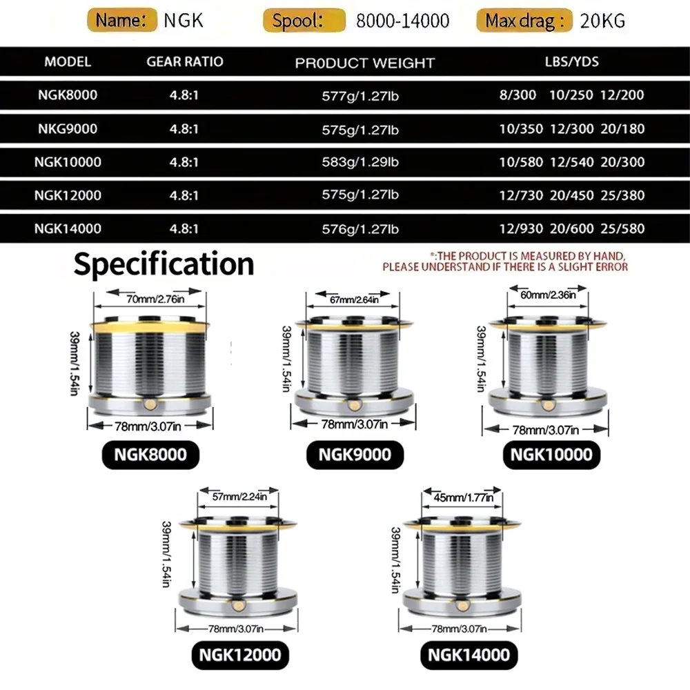 Carrete giratorio grande, carrete de Metal de potencia de 44lb, accesorios de Pesca para Surf, relación de engranaje 4,8: 1 8000-14000, Pesca en agua dulce - imagen 5
