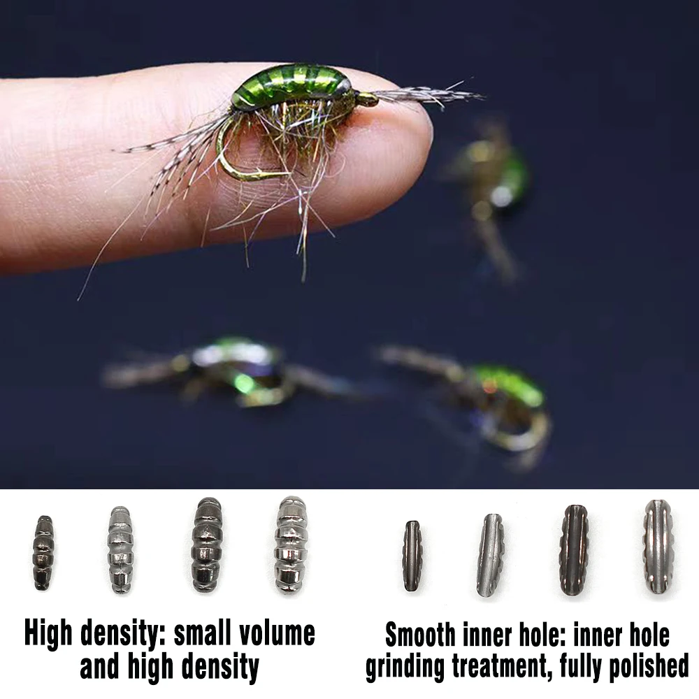 MNFT-deslizamientos de pesca con mosca, 6 uds., cuerpo de tungsteno pesado, cuentas traseras acanaladas, Scud/gamba/cuerpos de ninfa, Material de gancho para atar moscas - imagen 4