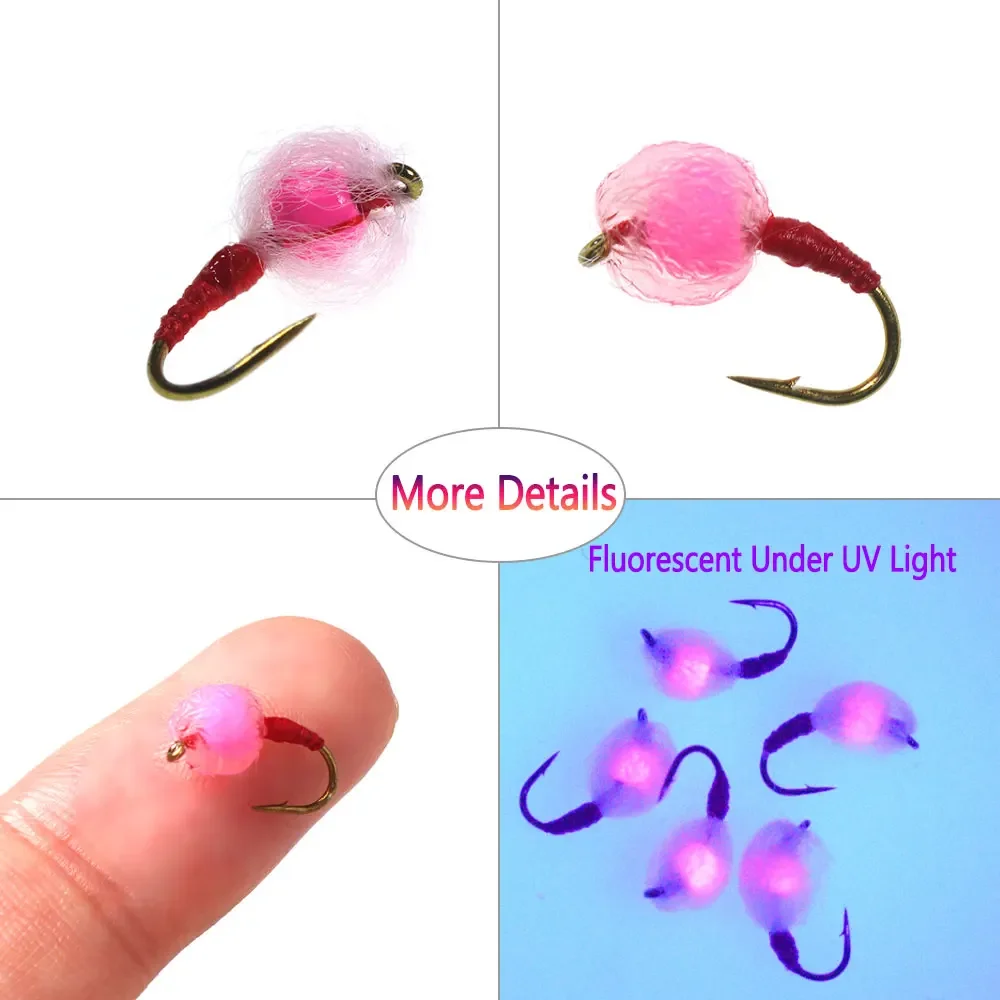 Bimoo 6/8/10 Uds. Cuentas de tungsteno de hundimiento rápido huevo mosca mancuerna ojos trueno huevo mosca Glo insecto mosca húmeda para trucha salmón Señuelos de Pesca - imagen 3