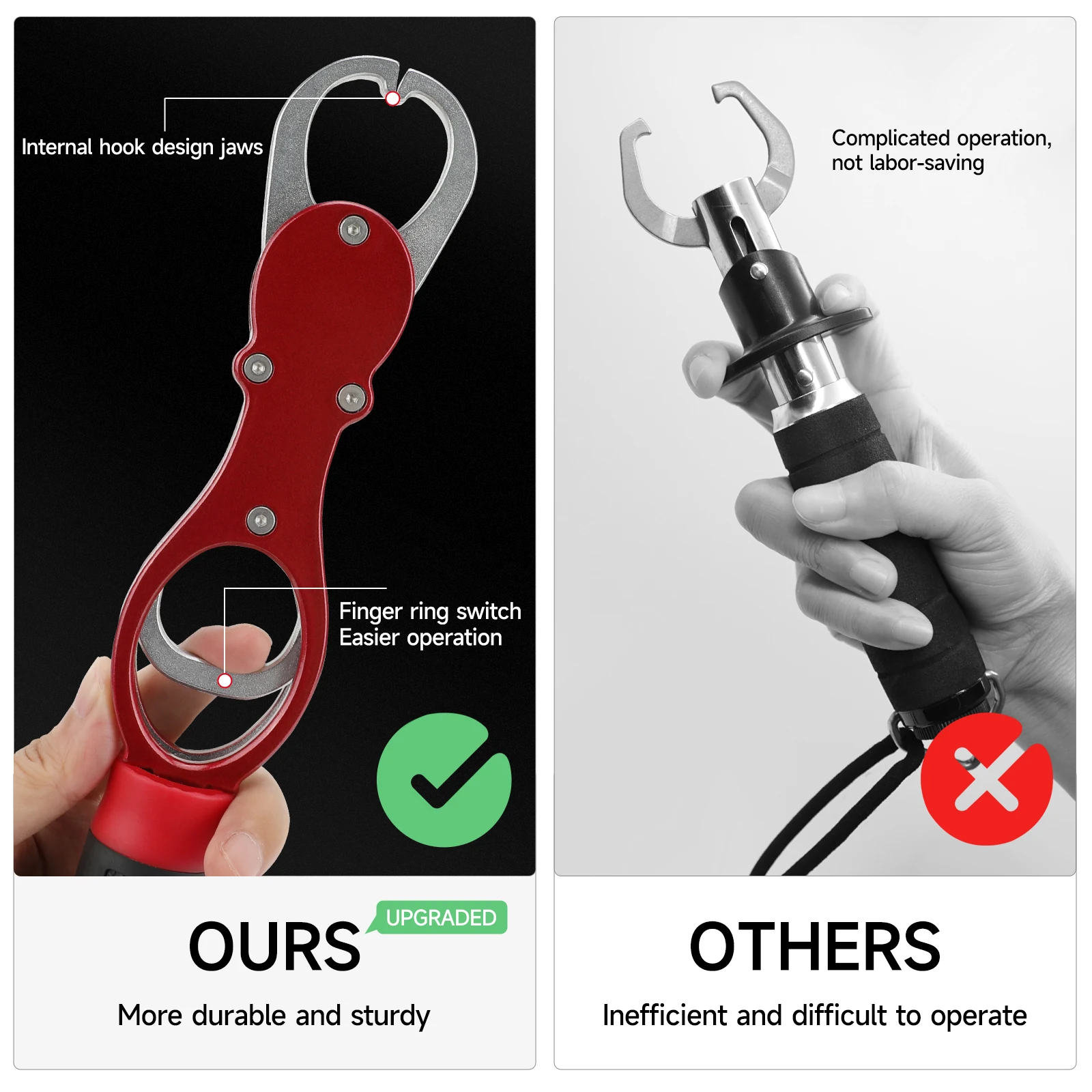 SANLIKE Empuñadura de labio de pescado de aluminio con escala incorporada 360 °   Aparejos de pesca portátiles de goma con mango giratorio para medición de captura - imagen 4