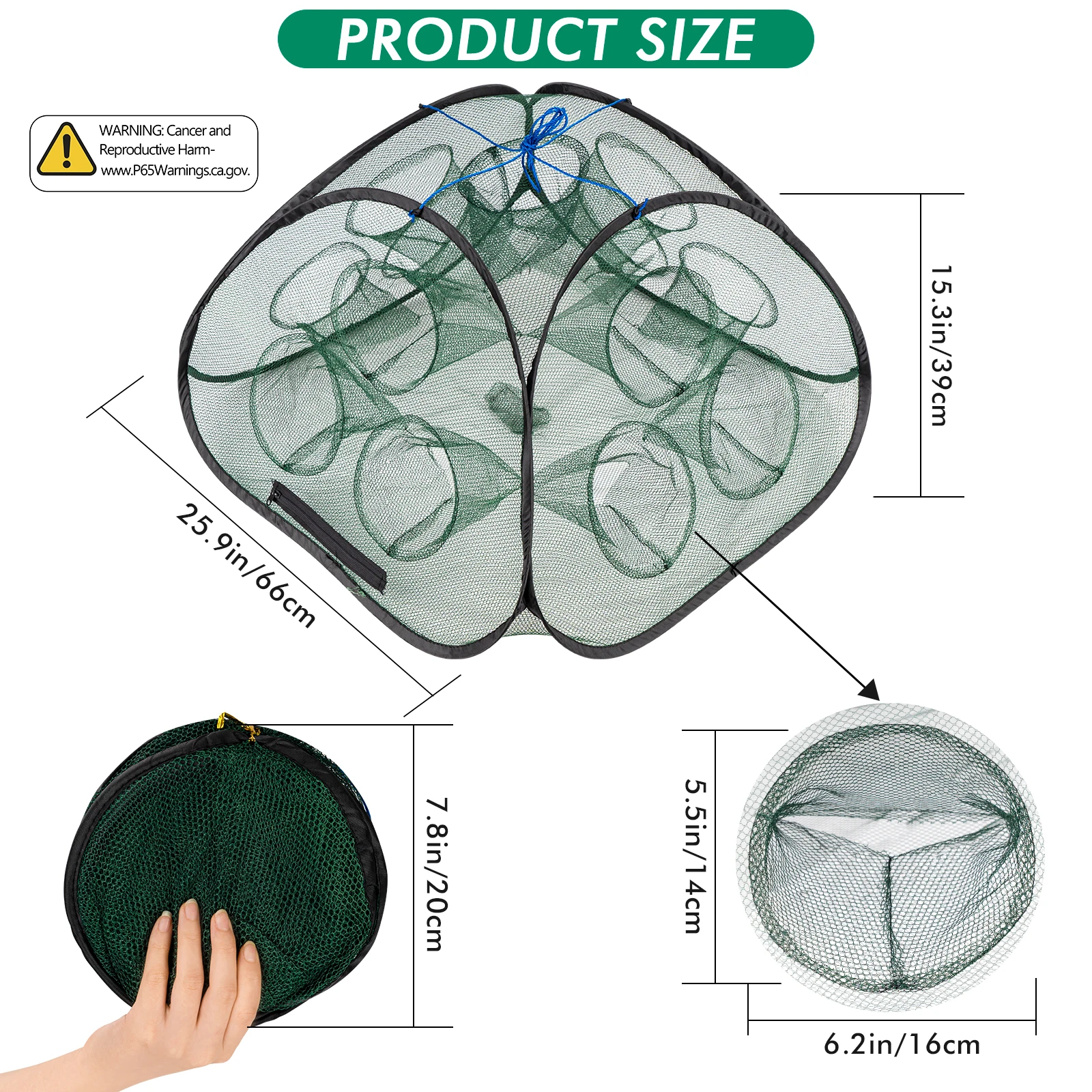 Trampa de cebo de pesca plegable THKFISH, red de pesca con 9/13 agujeros, jaula para camarones, malla de nailon, trampas plegables para cangrejos y peces, recogedor fundido - imagen 5