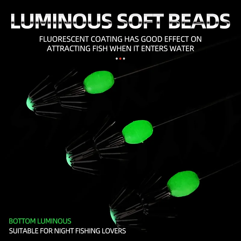 Anzuelo de paraguas de calamar de acero inoxidable, plantillas luminosas de calamar que brillan en la oscuridad, mango largo, anzuelos de calamar de doble capa para pesca - imagen 3