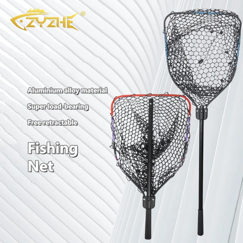 ZYZ Red de mano de pesca plegable, marco de malla de aleación de aluminio, malla de silicona, bolsillo, aparejos de red de inmersión manual para pesca de mar o agua dulce - imagen 2