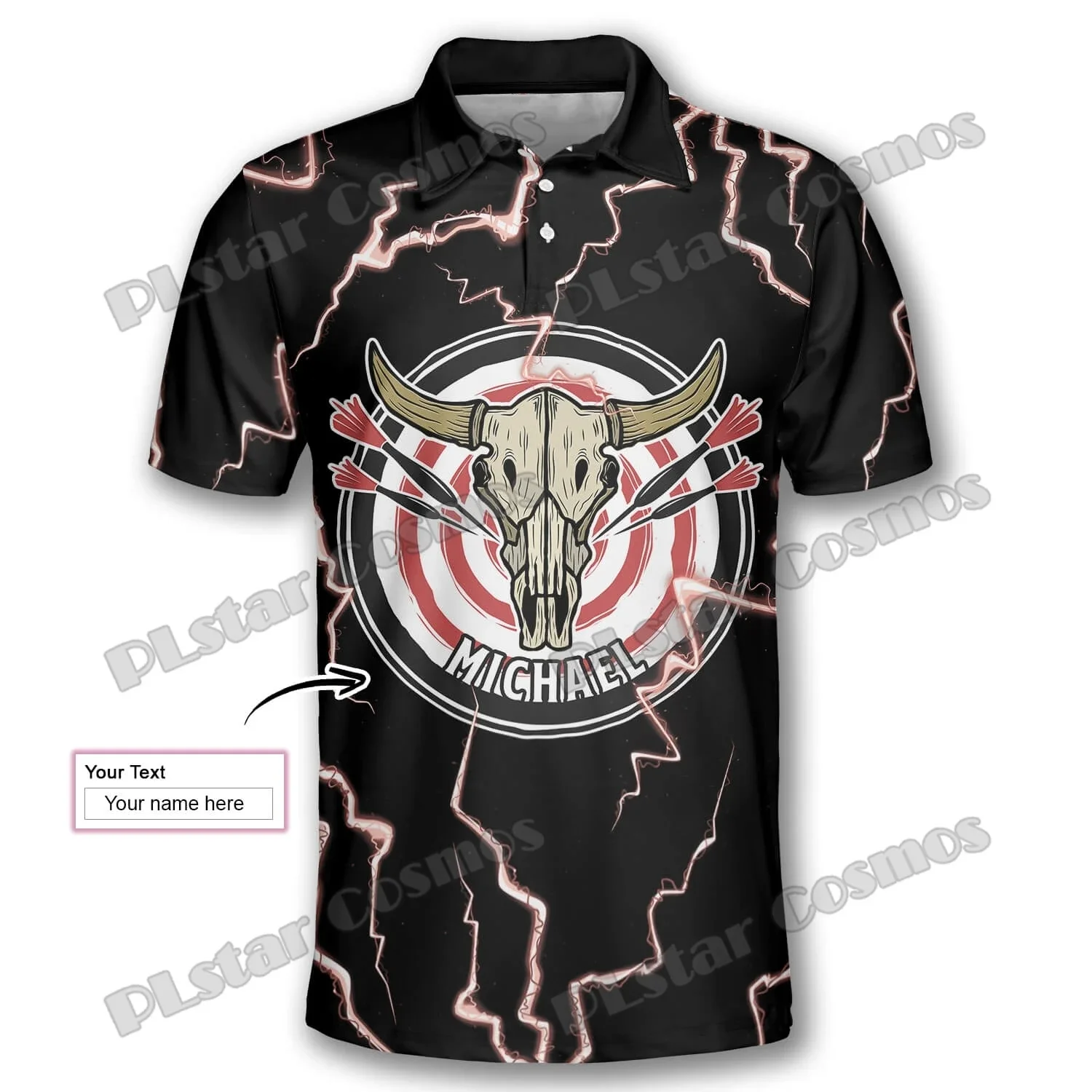 Bullseye Thunder Skull Camiseta polo casual premium 3D impresa