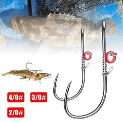 Anzuelos de pesca de camarones vivos de acero al carbono, anzuelo individual colgante, anzuelos fijos de pesca de resorte, fuerte y afilado con agujeros, anzuelo de púas