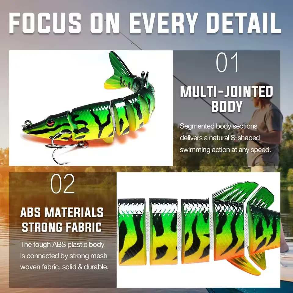 Rooblinos-Señuelos de pesca para lubina, trucha, Swimbaits multiarticulados, señuelos de natación biónicos de hundimiento lento, lubina de agua dulce y salada - imagen 3