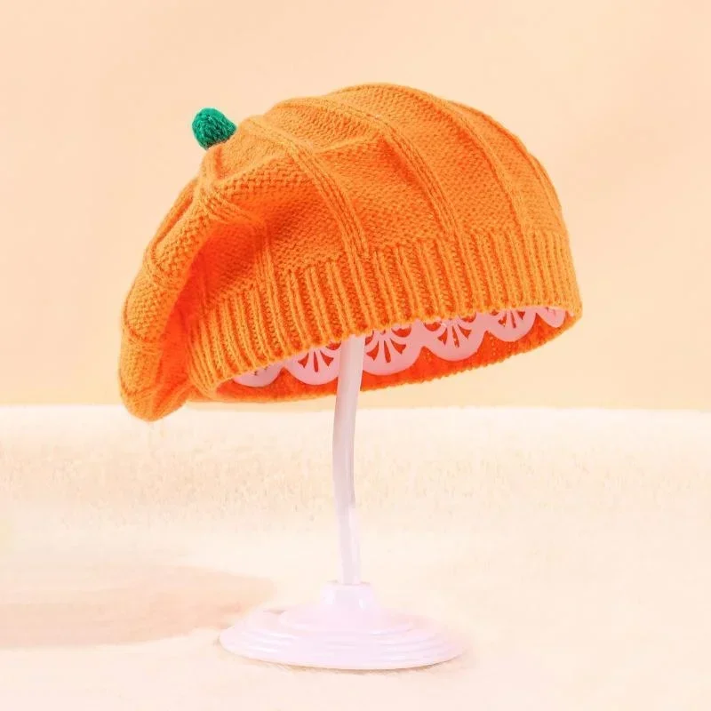 Gorro de boina de calabaza para otoño e invierno, gorro de punto grande y pequeño, gorro de punto cálido, sombreros de fiesta de Halloween, decoración de Halloween - imagen 3