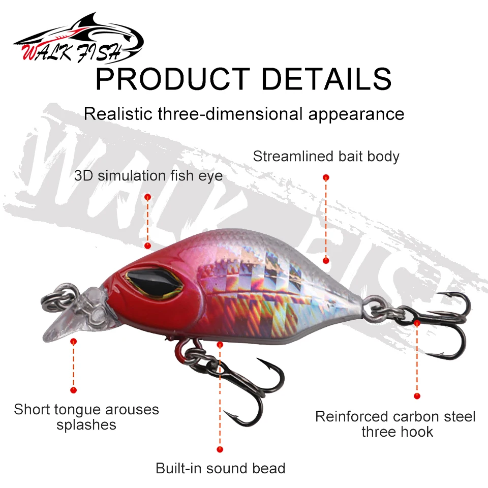 WALK FISH-Mini señuelo para pececillos, 1 piezas, 40mm/3g, cebo duro que se hunde, Crank, aparejos de pesca artificiales - imagen 3