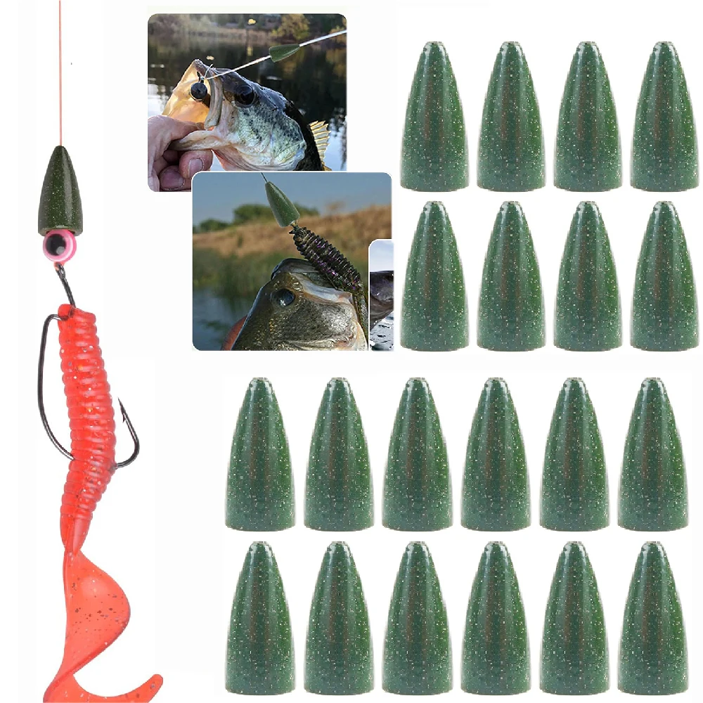 20 piezas bala pesca gusano deslizamiento plomos pesas de pesca Texas Rig y Carolina Rig pesas para lubina señuelo de fundición aparejos de pesca