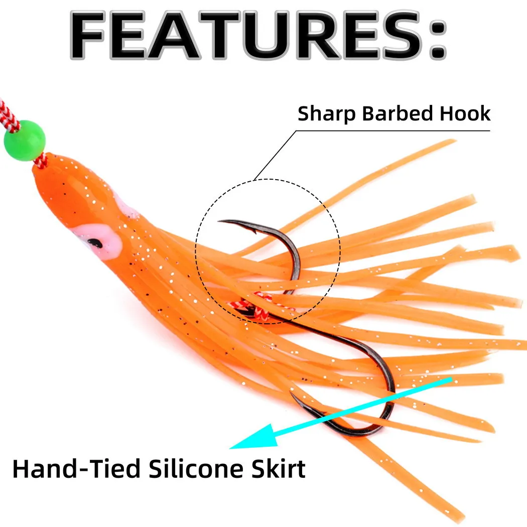 5 uds 17cm anzuelo de asistencia pulpo luminoso lento suave con falda señuelo de agua salada doble gancho Inchiku anzuelos accesorios de cebo - imagen 5