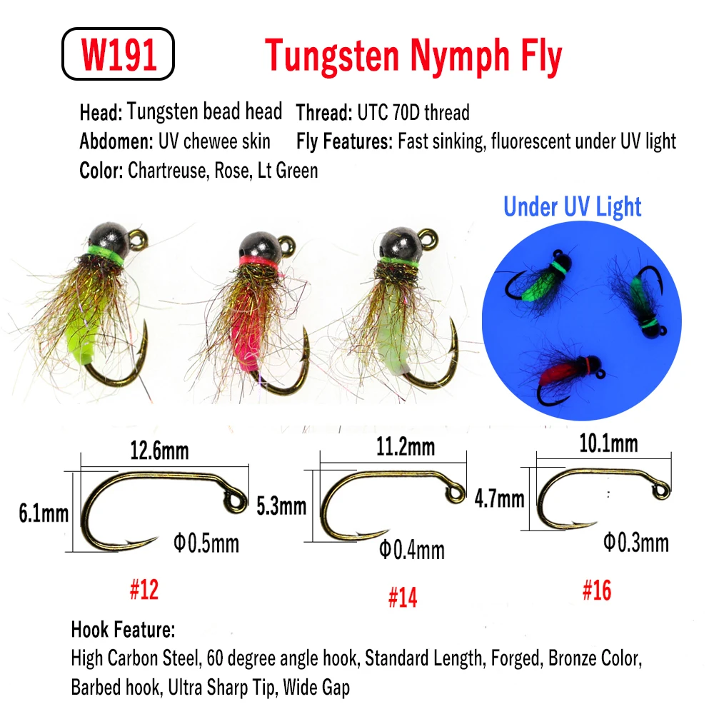 Wifreo 6 uds cabeza de cuentas de tungsteno Euro ninfa moscas anzuelo anzuelo pesca de ninfa húmeda señuelo falso para trucha Grayling Panfish pesca con mosca - imagen 3