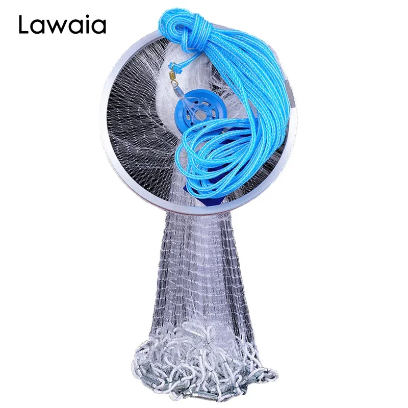 Redes de lanzamiento de aterrizaje monofilamento Lawaia con anillo de aluminio, dos tipos de tamaño de rejilla, equipo de pesca automático para lanzar a mano