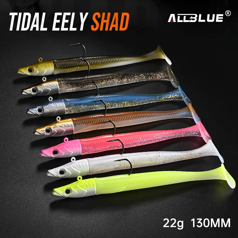 ALLBLUE Tidal Eely Shad — Señuelo vinilo cola paleta con cabeza jig - imagen 4