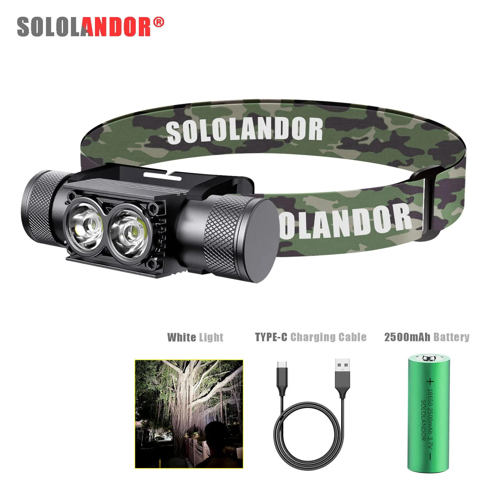 Faro LED recargable SOLOLANDOR con indicador de batería para caza - imagen 2