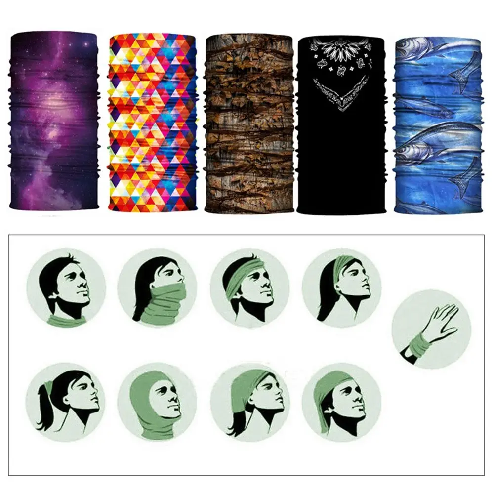 Hombres Mujeres Calentador de cuello Diadema Sombreros mágicos Máscara facial UV Bufanda de pesca Pañuelos para la cabeza a prueba de viento