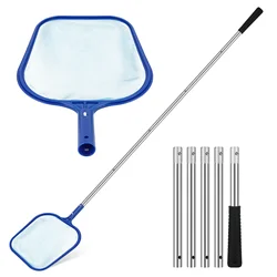 SANLIKE-cesta para espumadera de 158 cm con poste extensible de acero inoxidable, rastrillo de malla fina para limpiar desechos de hojas en la piscina, Spa