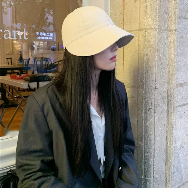 Sombrero para el sol de verano de Color sólido, sombrero de cubo de ala ancha plegable, gorras panamá ajustables para playa al aire libre, gorra de pescador con cola de caballo para mujer - imagen 2