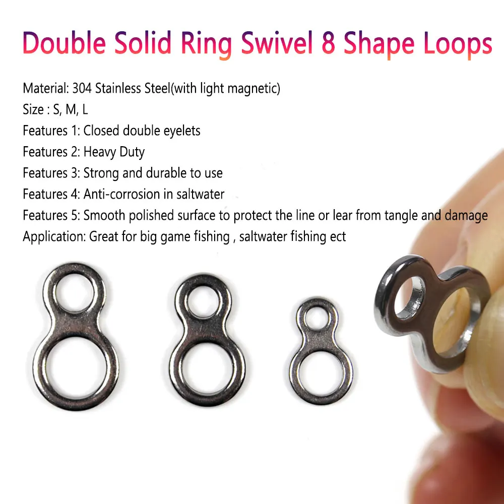 Bimoo-anillo doble sólido de acero inoxidable, aparejo Terminal giratorio de 8 bucles en forma para pesca en agua salada, plantilla de pesca, conector de señuelos - imagen 4