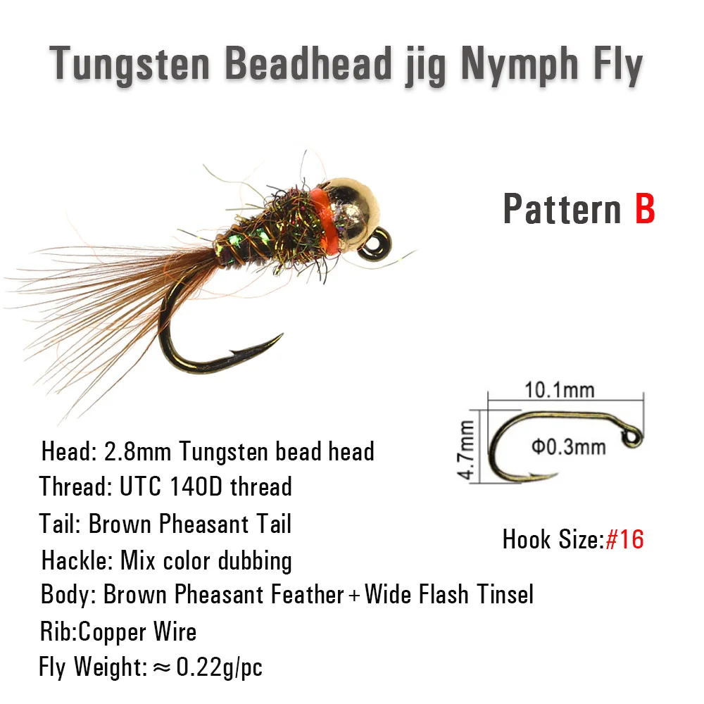 ICERIO 8 Uds. Plantilla de cuentas de tungsteno ninfas mosca húmeda Euro checa ninfa para trucha perca tipo pez azul enmalle Steelhead señuelo de pesca cebo # 16 - imagen 3