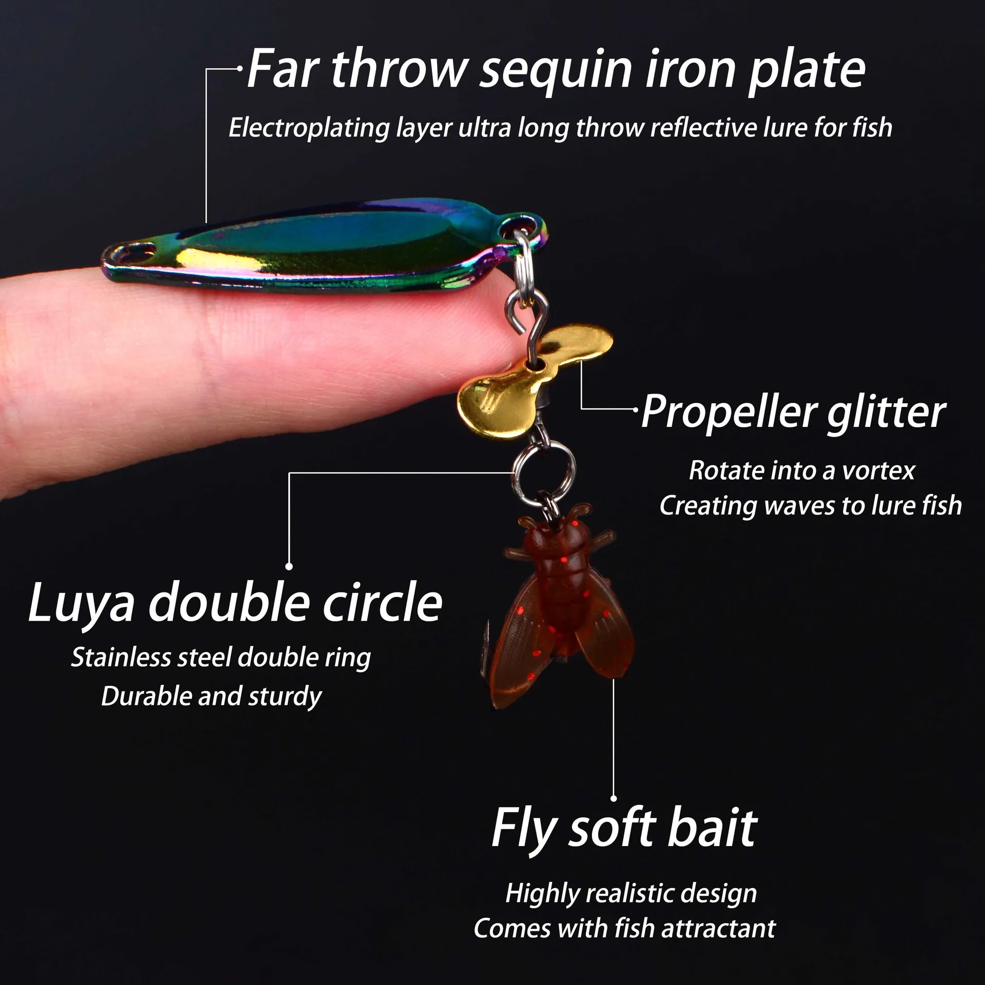 5 piezas de cebo de pesca de metal con cuchara giratoria, cuchara larga con purpurina de 3,2 cm/4,2g, cebo de pesca giratorio de lubina y barracuda - imagen 3