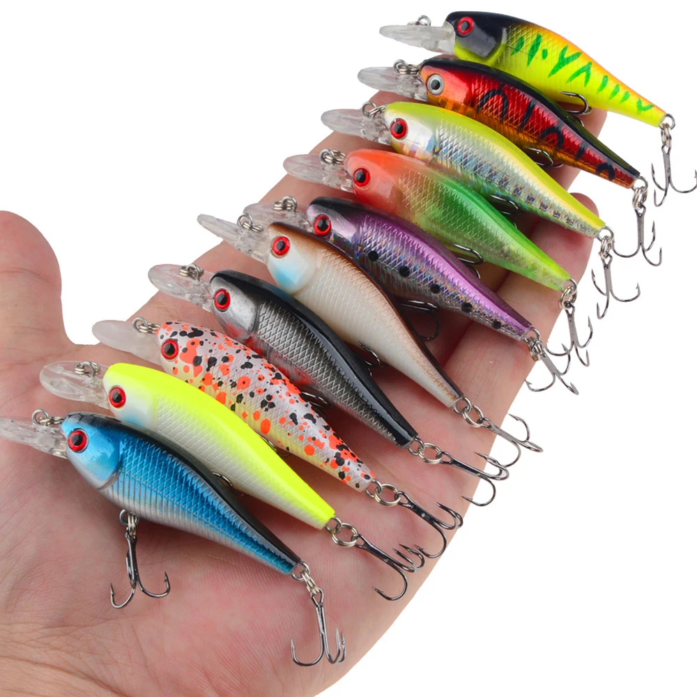 Señuelo de pesca Minnow, cebo Artificial duro, Crankbait Wobblers, ojos 3D, Lucio, carpa, aparejos de pesca, 1 ud.