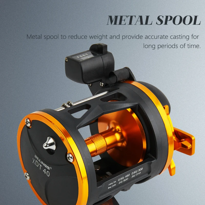Carrete de pesca BILLINGS, contador de línea, carrete de mar de fundición a mano derecha, 3,8: 1/3 + 1BB, arrastre máximo, carretes de pesca de agua salada de 15KG - imagen 3