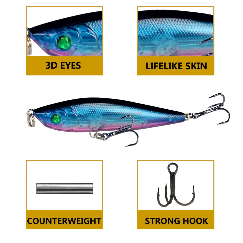 Señuelo de pesca de lápiz, cebo duro de 80MM y 14G, 5 colores diferentes, Wobblers, Topwater, Minnow, señuelo Artificial para aparejos de pesca - imagen 3