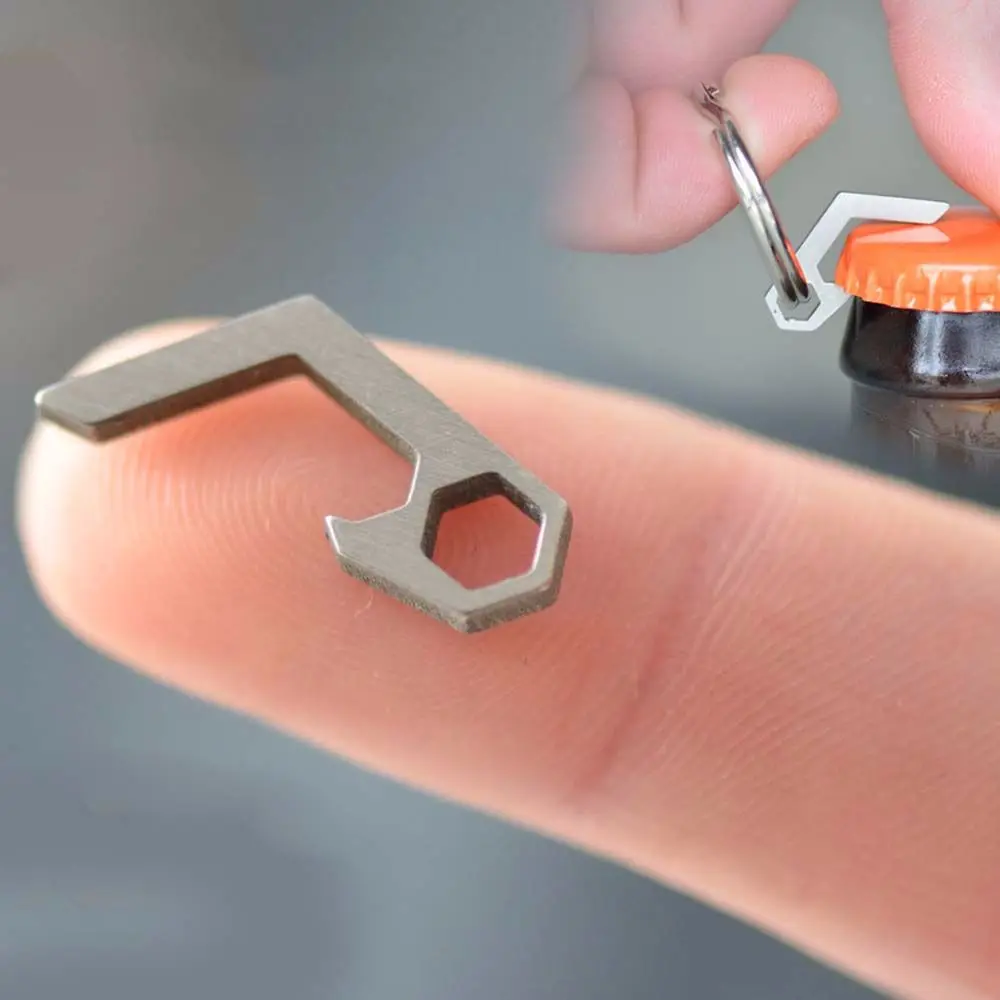 Ligero de acero inoxidable EDC herramienta de bolsillo para senderismo herramienta para exteriores abridor de botellas llavero abridor - imagen 3