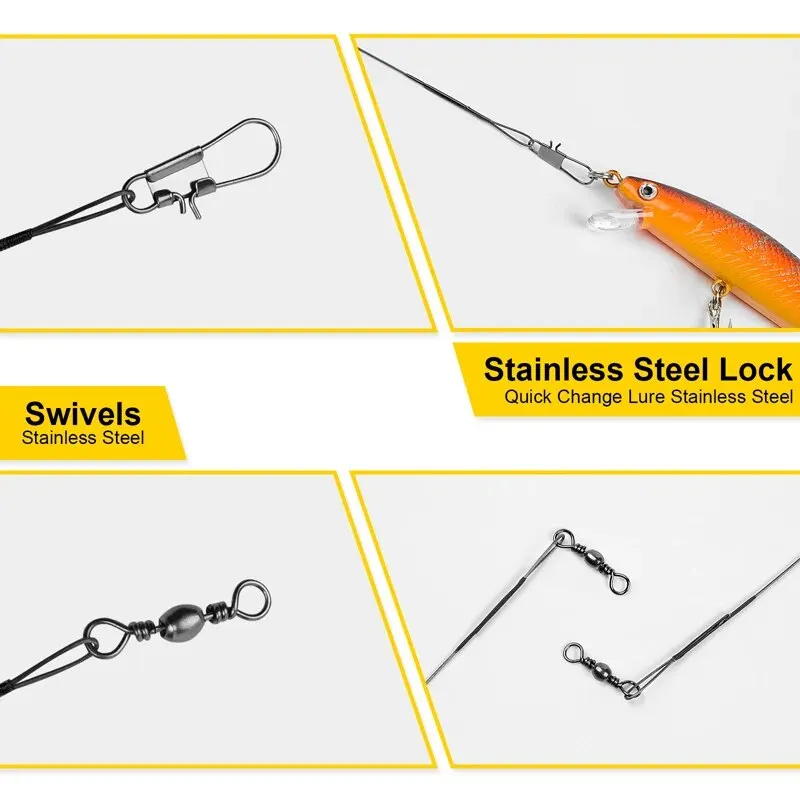 Línea de pesca de acero antimordida de 20 piezas, líder de alambre de acero de 15/20/25/30cm con accesorio de pesca giratorio, correa Olta Leadcore - imagen 5