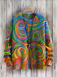Jersey de punto informal Unisex de invierno, suéter de colores del arco iris, remolino y arte nebuloso, suéteres de punto con cuello redondo impresos en 3D KMY27