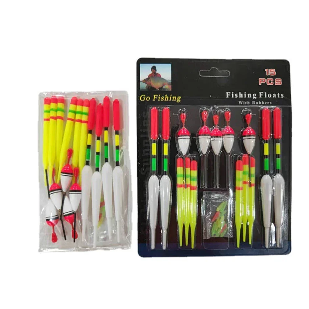 Flotadores de pesca de 15 unids/set, utilizados para pescar carpa y otros peces de agua dulce/pesca en Mar/pesca en hielo, con accesorios de goma - imagen 5