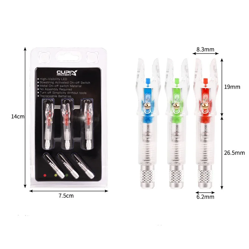 Cola de flecha luminosa de 3 piezas, adecuada para eje de flecha de diámetro interior de 6,2mm, accesorios de tiro de arco compuesto - imagen 4