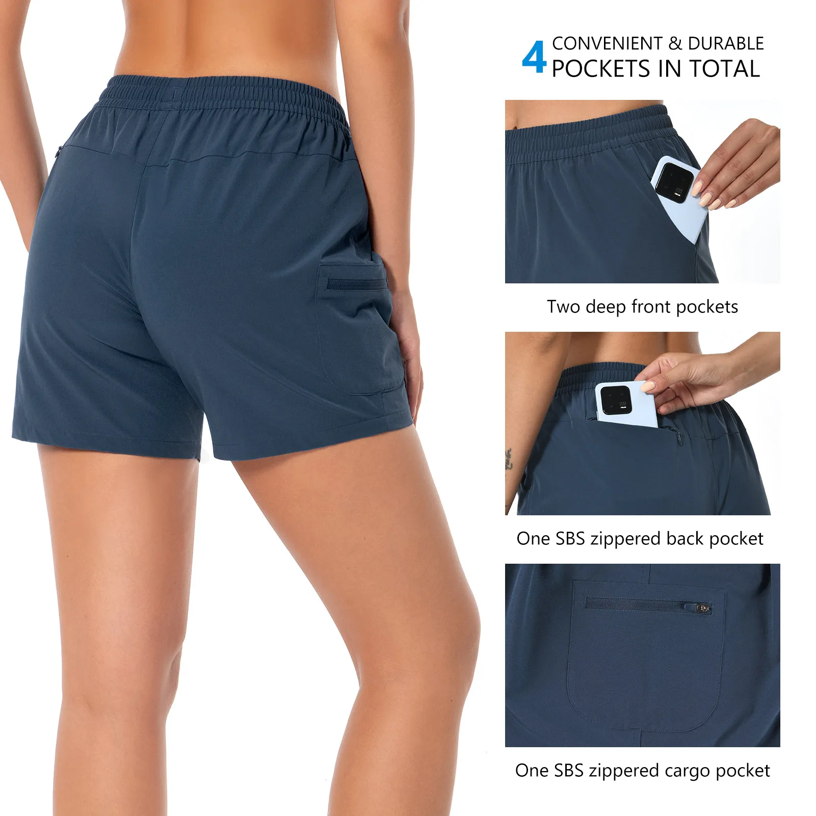 Bassdash-pantalones cortos Cargo de secado rápido para mujer, Shorts de 5 "con bolsillos con cremallera, resistentes al agua, UPF 50 +, FP04W - imagen 5