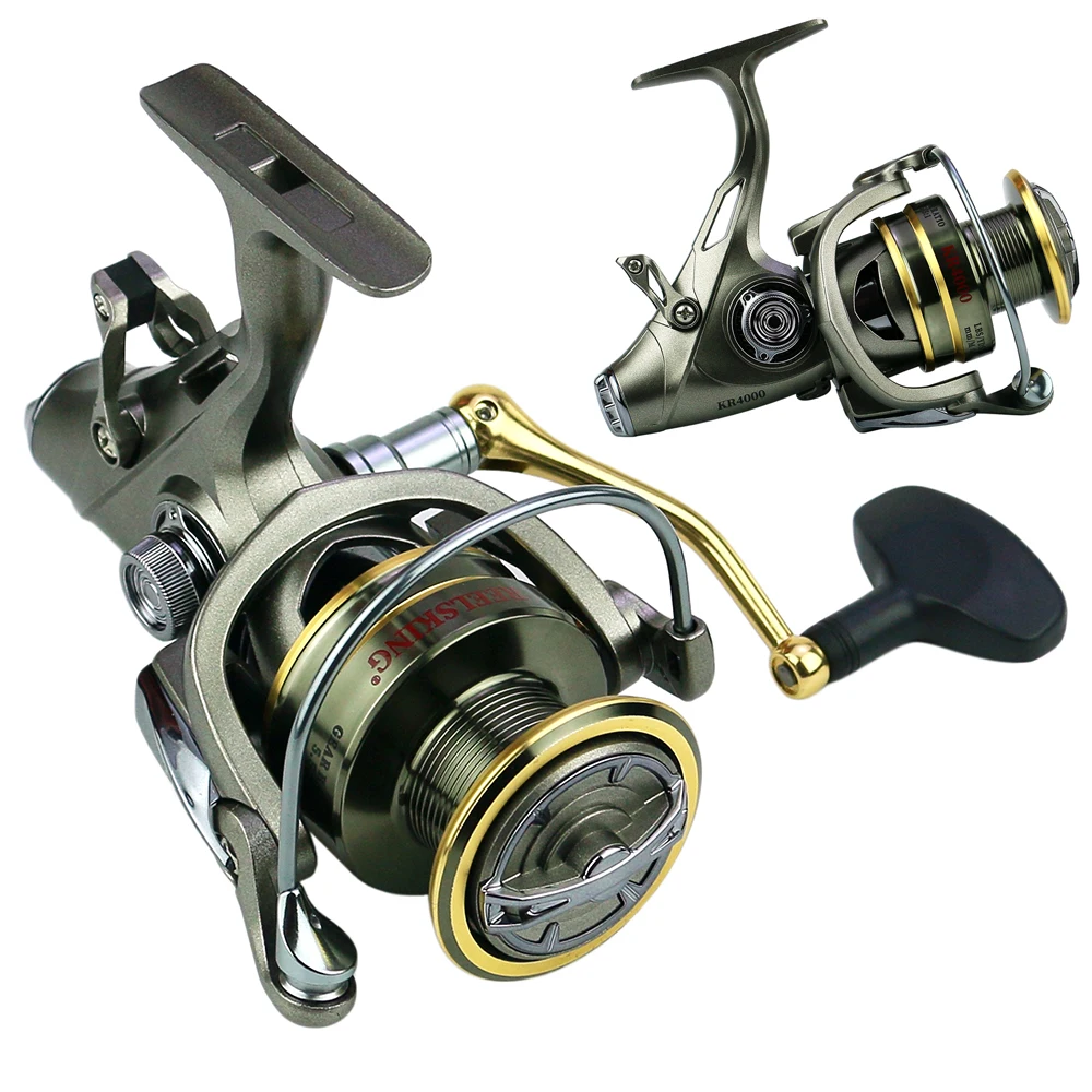 Carrete de pesca giratorio de alta velocidad 5,5: 1, accesorio de doble freno, serie 3000-6000, carrete de Metal, rueda de pesca de carpa, carrete de fundición suave - imagen 4