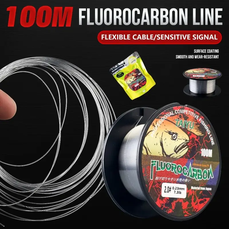 TAIYU-línea de pesca de fluorocarbono estándar de 100M, hilo de pesca con mosca de carpa, materiales japoneses, 3LB-26LB, alambre líder duradero, 0,14mm-0,47mm