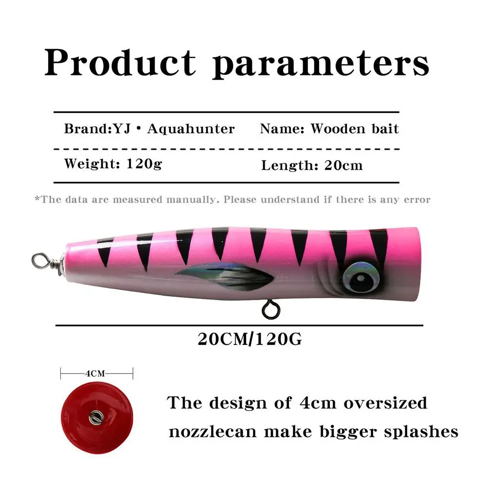 Cebo de Pesca de Mar de madera Popper, señuelo de curricán falso, 40g, 60g, 70g, 80g, 100g, 120g, aparejos de pesca, cebos artificiales duros - imagen 2