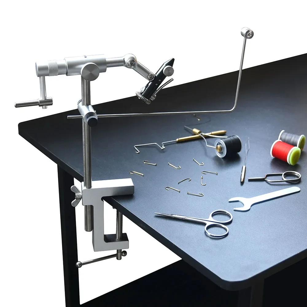 Tornillo de banco para atar moscas de pesca, portátil, giratorio de 360 grados, aleación de aluminio, montaje con abrazadera en C, mandíbulas estándar, herramientas para atar moscas - imagen 2