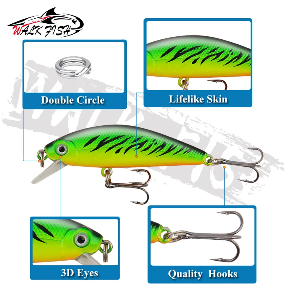 WALK FISH-señuelo de Pesca de pececillos, cebo duro Wobbler que se hunde, Crankbait, carpa, lubina a rayas, SwimBait, 1 piezas, 6,6 cm, 9,5g - imagen 5