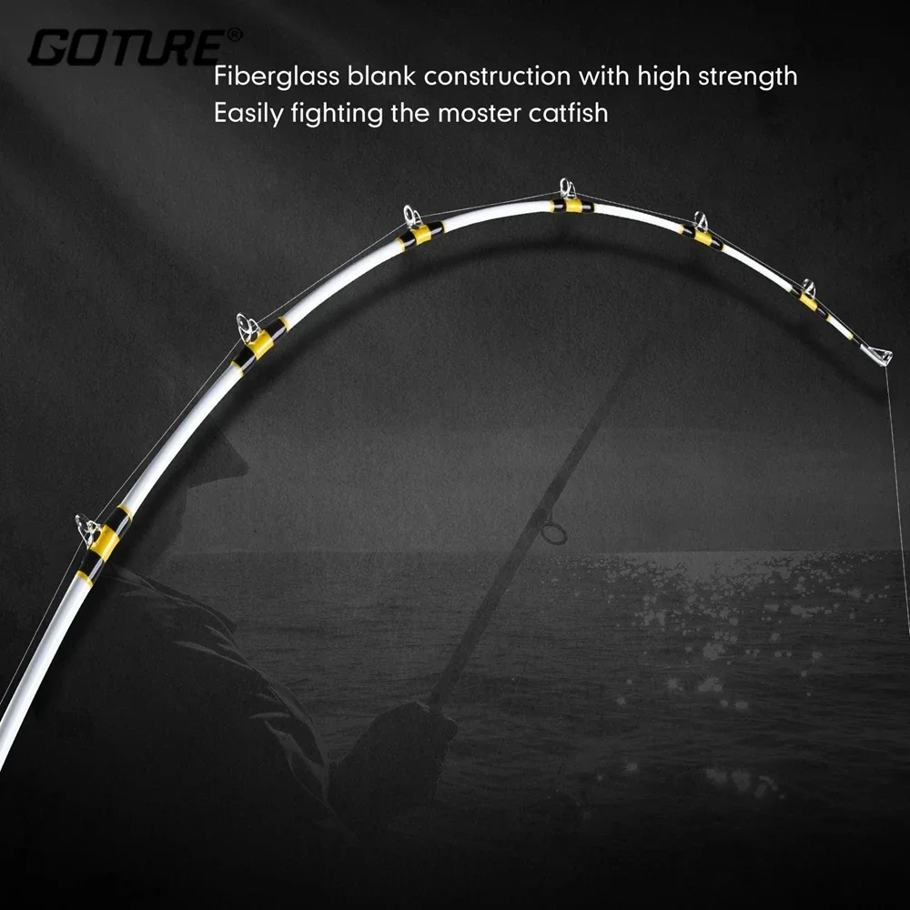 Goture RAIDRR & Anglerbasics caña de pescar de bagre M Power 2 secciones caña de fundición de fibra de vidrio MF acción caña de agua dulce 2,13 M 2,59 M - imagen 5
