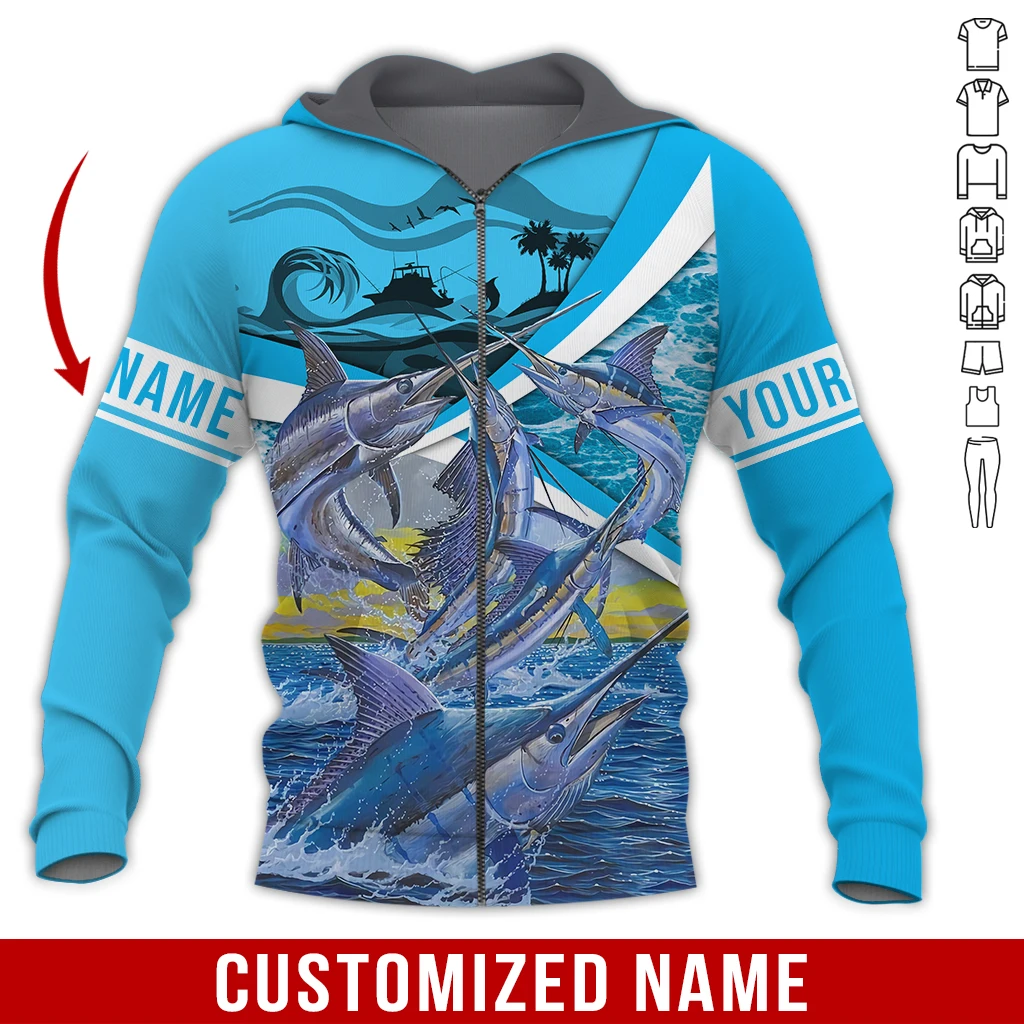 PLstar Cosmos nombre personalizado Marlin pesca 3D impreso moda hombres Sudadera con capucha Unisex Casual otoño cremallera Sudadera con capucha QDY10 - imagen 3