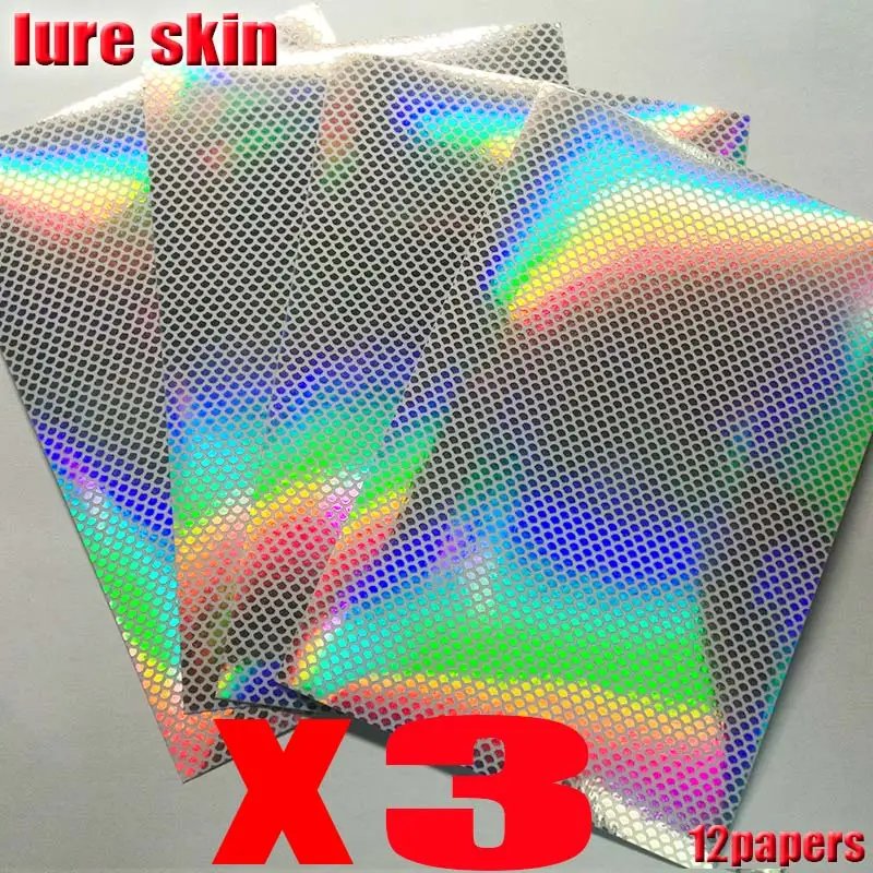 2025 NUEVAS Señuelos de pesca piel de pescado pegatina de señuelo caliente TAMAÑO 10 CM * 15 CM 12 papeles/lote hermosas pegatinas de señuelo - imagen 3
