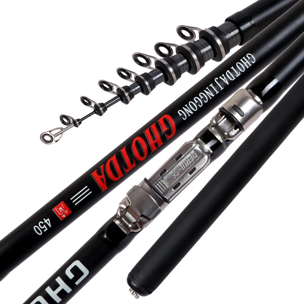 Caña telescópica de fibra de carbono para pesca en roca, caña negra portátil de 2,7/3,6/4,5/5,4/6,3 M para fundición de Surf, pesca con alimentador y Spinning - imagen 3