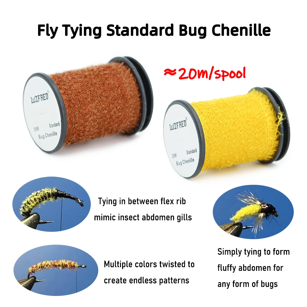 Wifreo 20 metros/carrete estándar Bug chenilla pesca con mosca atado Material fibra sintética fina para insectos ninfa costilla Abdomen cuerpo - imagen 3