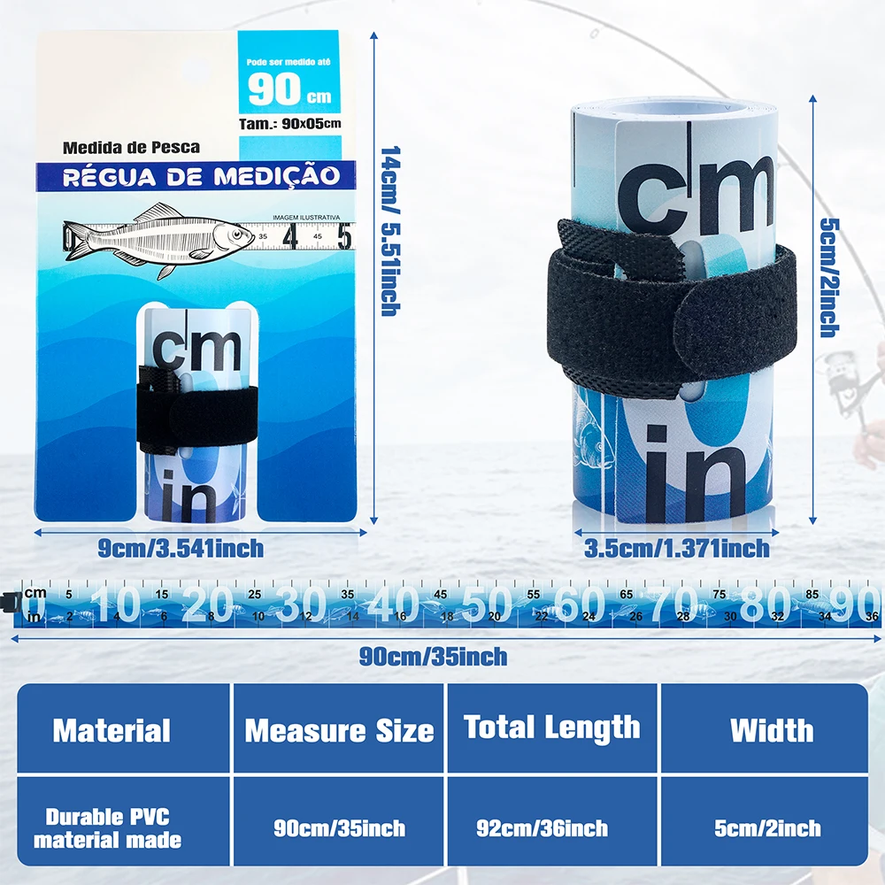 Regla medidora de peces impermeable, cinta métrica de pesca plegable de 90cm/35 pulgadas, pegatina para barcos de pesca, refrigeradores, kayaks, 1 Uds. - imagen 2
