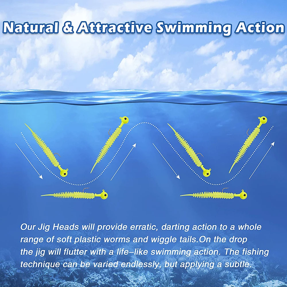 Kit de anzuelos de cabeza redonda, 60 piezas, para pesca de gusanos, para Crappie, trucha, lubina, agua dulce y salada - imagen 4