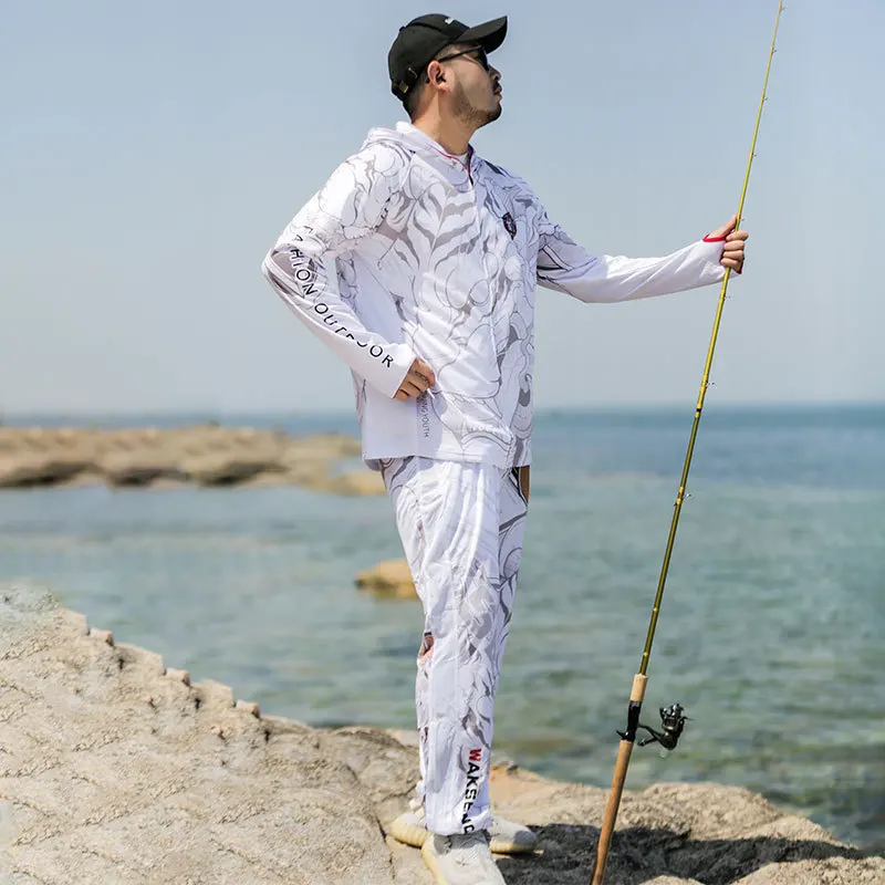 Camisa de pesca Upf 50, capucha de manga larga, top y pantalones resistentes al desgaste de secado rápido, conjunto de máscara de pesca con protección UV para exteriores - imagen 3