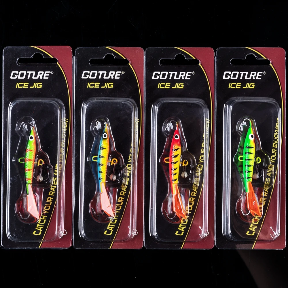 Goture-señuelo de pesca en hielo, 1 unidad, balancines que se hunden, plantilla de invierno, Wobblers, 5 tipos para elegir, cebo, trucha, Lucio, carpa, Swimbait