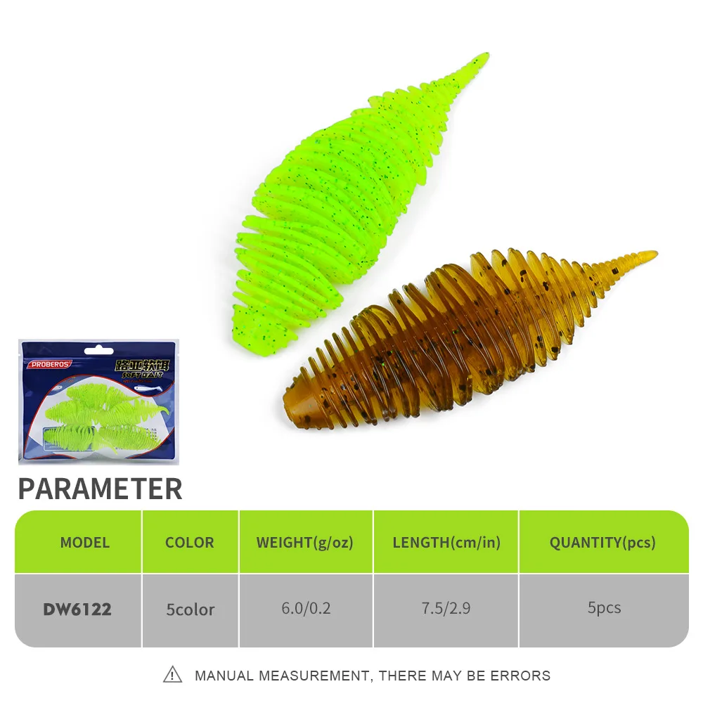 Cebo suave con cola de pin roscada, gusano flotante, gusano de pesca de raíz, pico de deformación, pez mandarín, señuelo biónico, 5 unidades por paquete. - imagen 5
